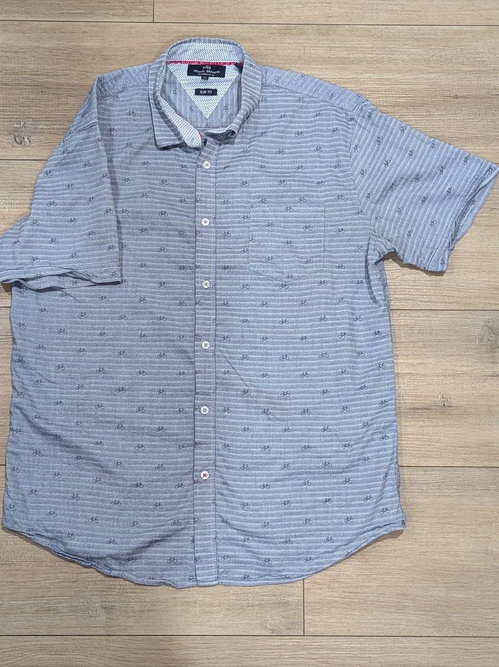 Michael Brandon Men’s Bicycle Print Short Sleeve Shirt – XL Slim Fit